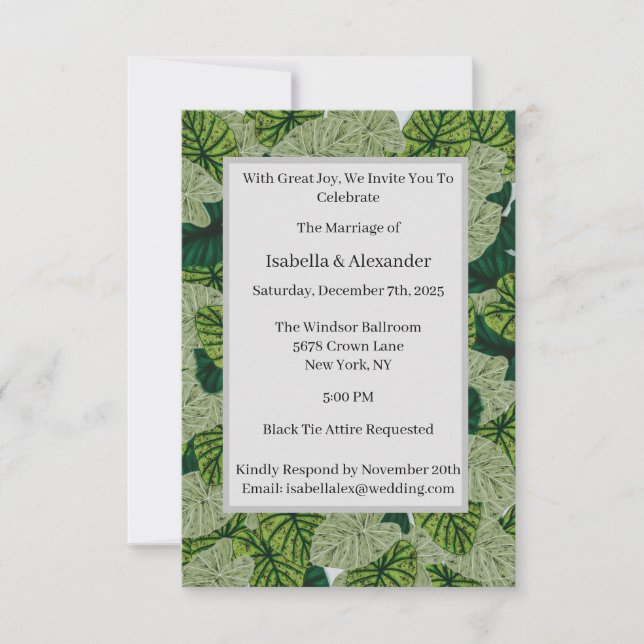 Grönt Lush Tropical Löv Mönster Bröllop Inbjudningar (Framsida)