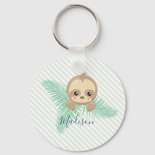 Grönt Lycklig Baby Sloth Baby Shower Nyckelring (Framsida)