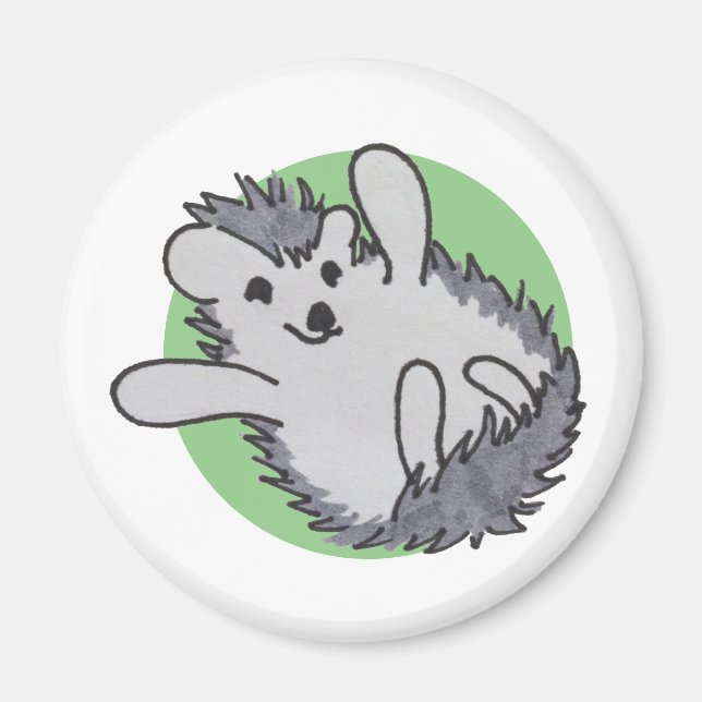 Grönt Lycklig Cute Hedgehog Magnet (Framsidan)