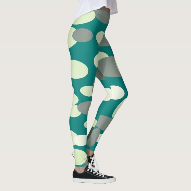 Grönt Lycklig Oval Spots Mönster Leggings (Höger)