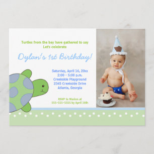 Grönt Lycklig Sea Turtle Birthday Bjud 5x7 Inbjudningar