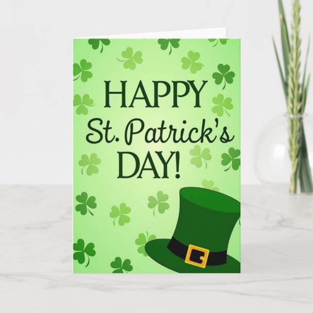Grönt lyckligt shamrock-dagskort kort (Framsida)