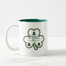 Grönt lyckligt Shamrock-skript St. Patricks dag Två-Tonad Mugg
