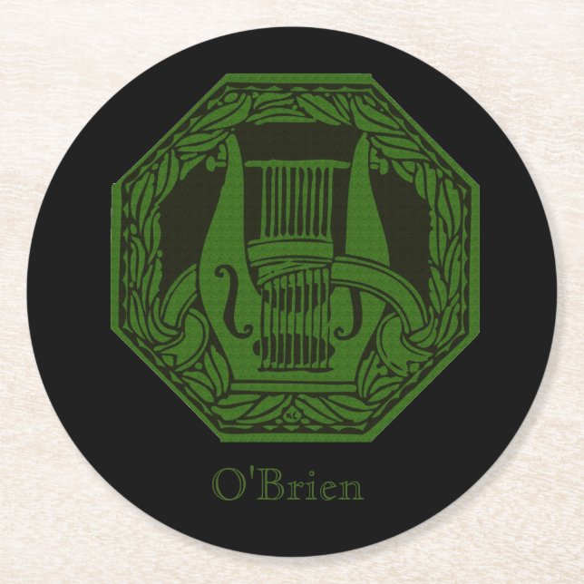 Grönt Lyre Badge Underlägg Papper Rund (Framsidan)