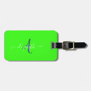 Grönt lysrör neonmonogram bagagebricka