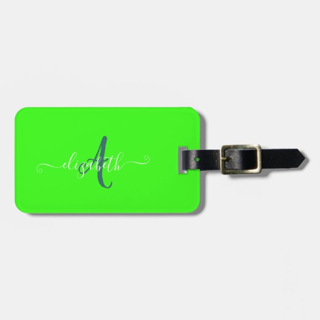Grönt lysrör neonmonogram  bagagebricka (Horisontell Framsida)