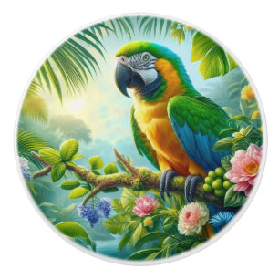 Grönt macaw tropical blommigt knopp