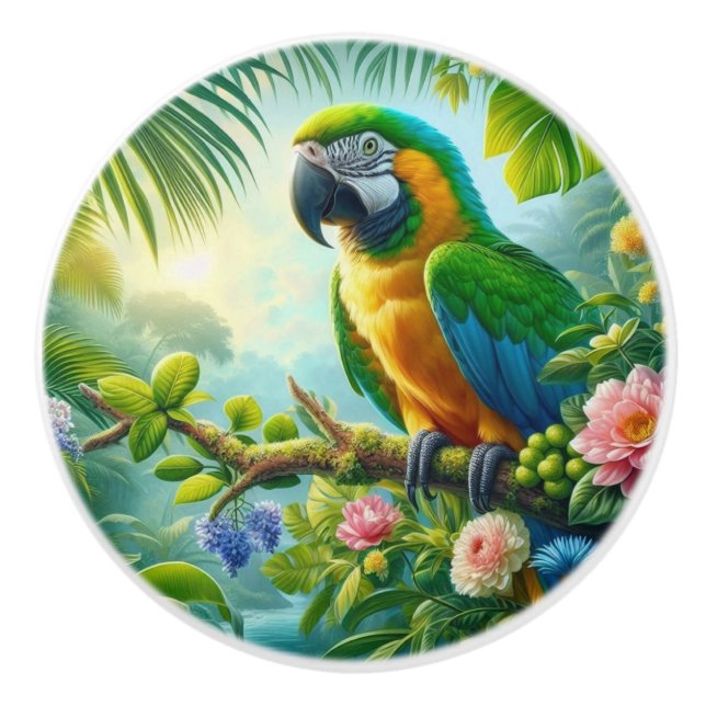 Grönt macaw tropical blommigt knopp (Framsidan)