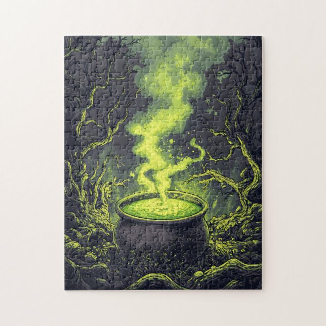 Grönt Magic Potion Cauldron Halloween Pussel (Vertikal)
