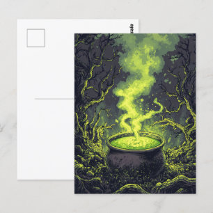 Grönt Magic Potion Cauldron Halloween Vykort