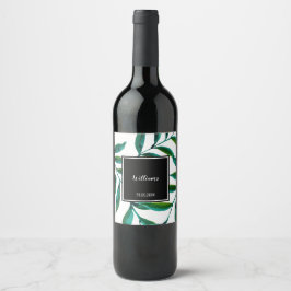 Grönt Maj Lämnar Vattenfärg Handmålad på vit  Vinflaska Etikett