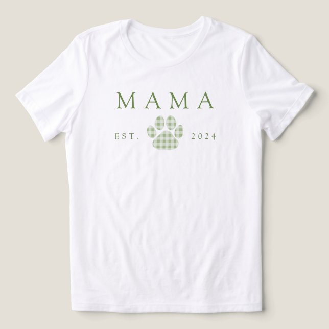 Grönt Mamma Gingham Paw Skriv ut födelsedag T Shirt (Design Framsida)