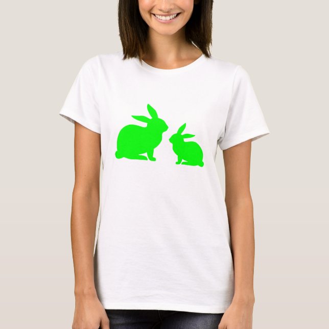 Grönt Mamma och Baby Bunny T Shirt (Framsida)