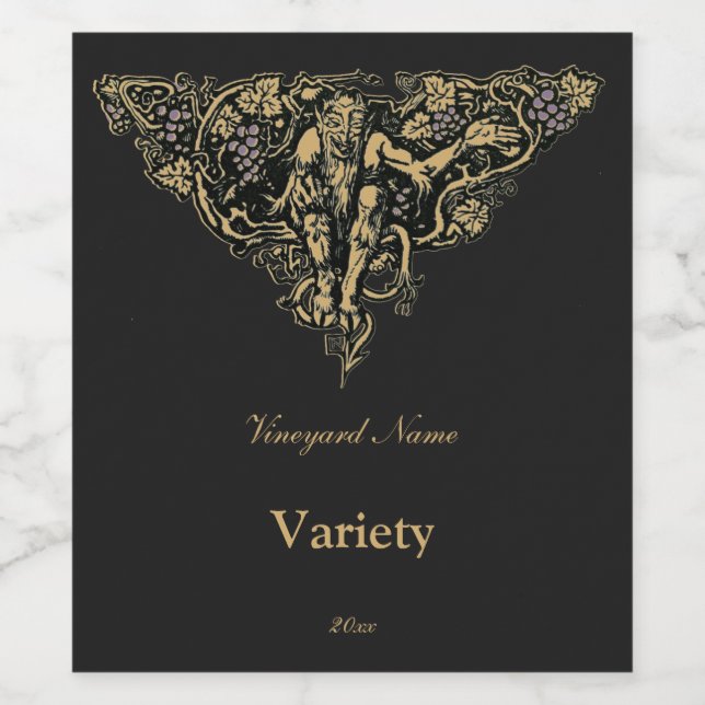 Grönt Man Goblin Faun Grapevine Antique Vinflaska Etikett (Singel etikett)