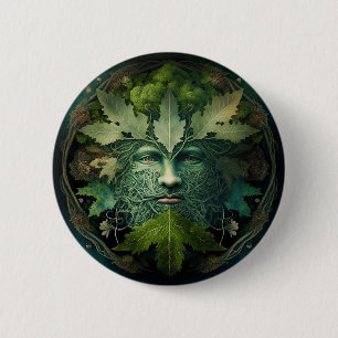 Grönt Man Mandala Fantasy Art Knapp