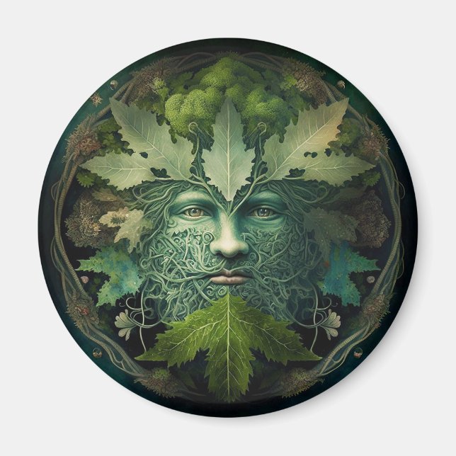 Grönt Man Mandala Fantasy Art Magnet (Framsidan)