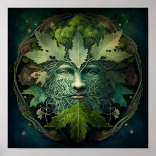 Grönt Man Mandala Fantasy Art Poster