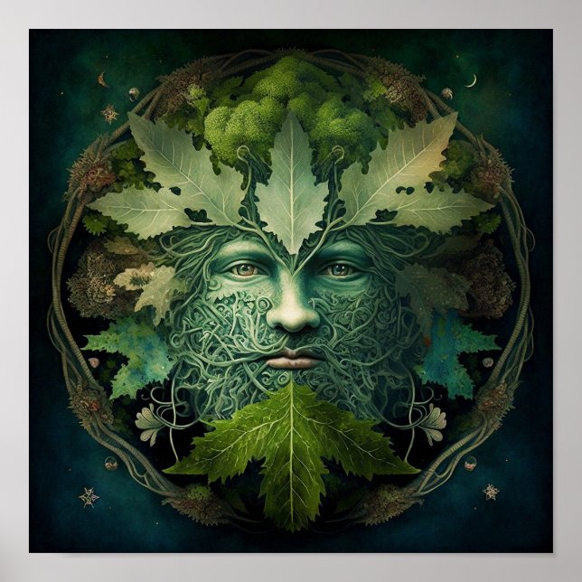 Grönt Man Mandala Fantasy Art Poster (Framsidan)