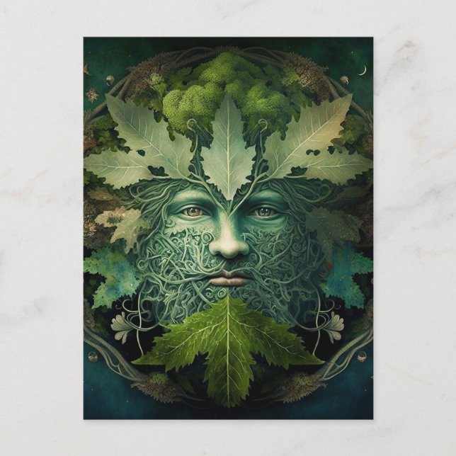 Grönt Man Mandala Fantasy Art Vykort (Framsida)