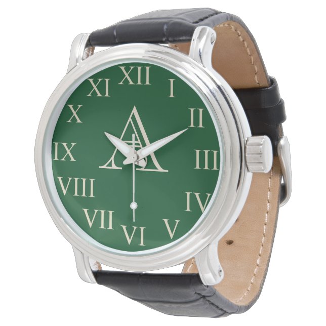 Grönt Manar Personlig Monogram Watch Armbandsur (Vinklad)