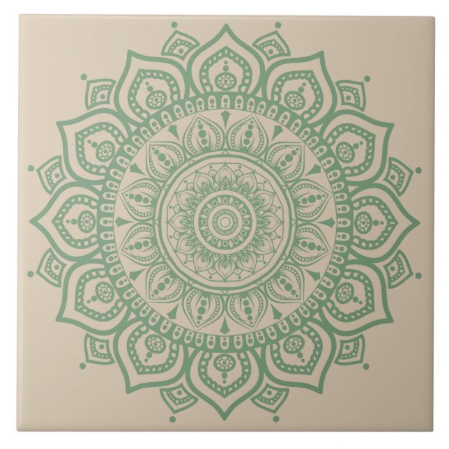 Grönt Mandala Ceramic Tile Kakelplatta (Framsidan)