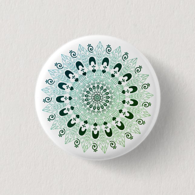 Grönt Mandala Flower Design Knapp (Framsida)