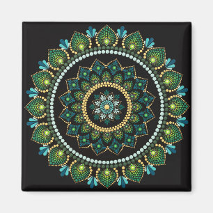 Grönt Mandala Handmålad Helig Geometri Magnet