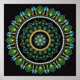 Grönt Mandala Handmålad Helig Geometri Poster