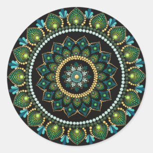Grönt Mandala Handmålad Helig Geometri Runt Klistermärke
