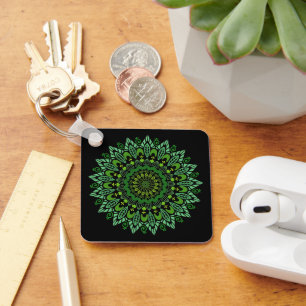 Grönt Mandala Keychain Nyckelring