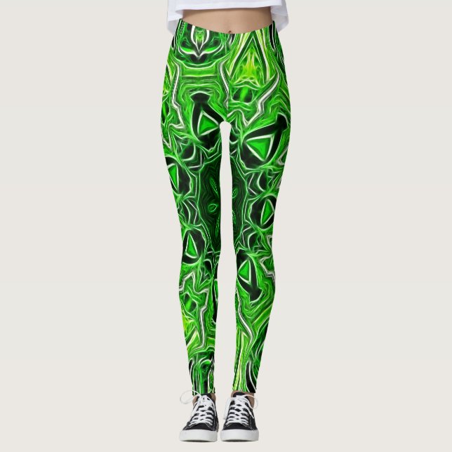 Grönt Mandala Mönster Leggings (Framsida)