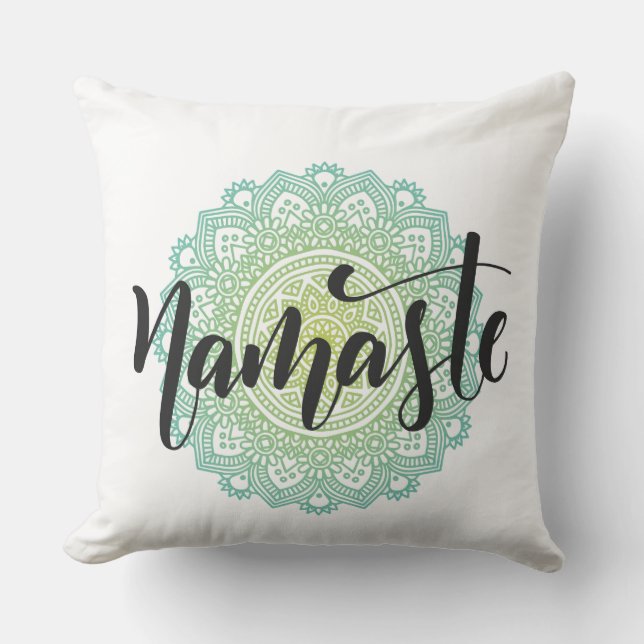 Grönt Mandala Namaste Pillow Kudde (Framsida)
