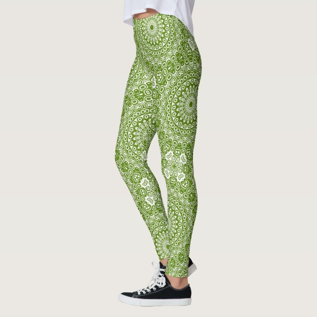 Grönt Mandala Nature Mönster Leggings (Vänster)