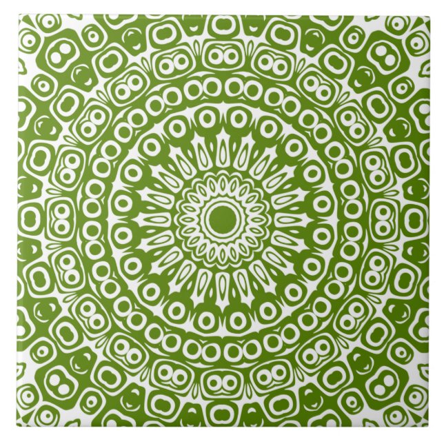 Grönt Mandala Naturmönster Kakelplatta (Framsidan)