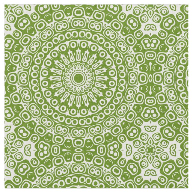 Grönt Mandala Naturmönster Tyg (Närbild)