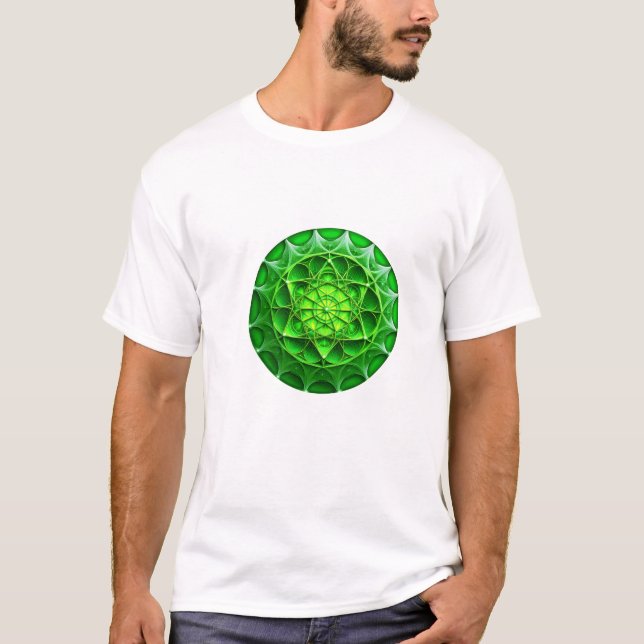 Grönt Mandelbrot Shield T Shirt (Framsida)