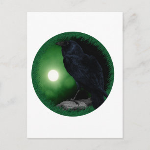 Grönt Måne Black Raven Goth Halloween Animal Vykort