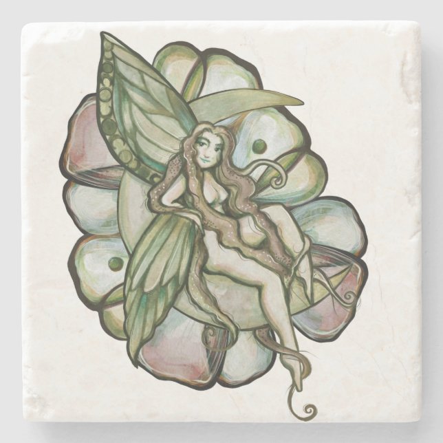 Grönt Måne Fairy Flower MoonChild-Älvor Stenunderlägg (Framsidan)