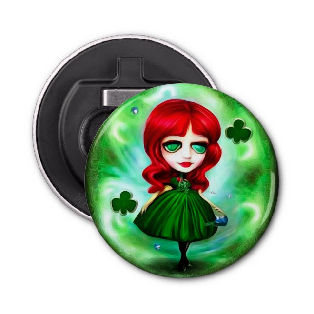 Grönt Måne St. Patrick's Day Girl Flasköppnare (Framsidan)