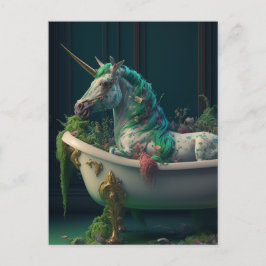 Grönt Mane Unicorn i Tub Postcard Vykort