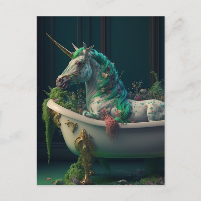 Grönt Mane Unicorn i Tub Postcard Vykort (Framsida)