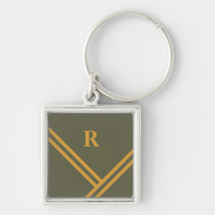 Grönt Mango Rand Trending Färg Monogram Fyrkantig Silverfärgad Nyckelring
