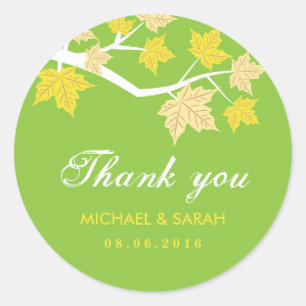 Grönt Maple Löv Fall Wedding Tack Sticker Runt Klistermärke