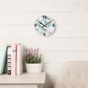 GRÖNT MARBLE ABSTRAKT WALL CLOCK RUND KLOCKA