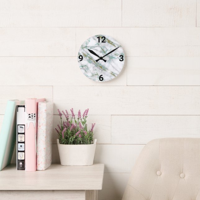 GRÖNT MARBLE ABSTRAKT WALL CLOCK RUND KLOCKA (Läsesal)