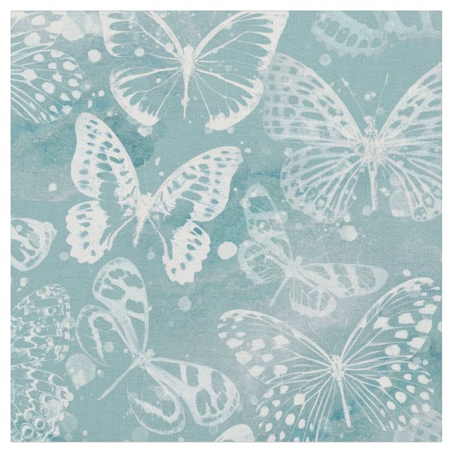 Grönt Marble Butterflies Tyg (Närbild)