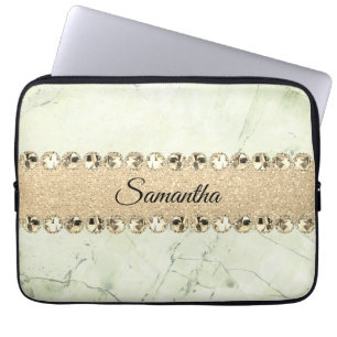 Grönt Marble Diamond Bling Laptop Fodral
