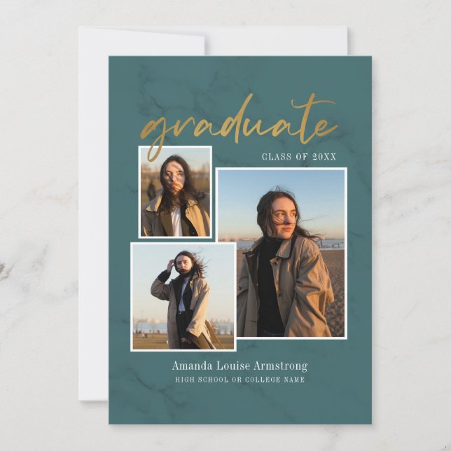 Grönt Marble för Studenten 4 Photo Collage Script Meddelande (Framsida)