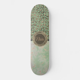 Grönt Marble Glittery Guld Leopard Anpassningsbar Mini Skateboard Bräda 18,5 Cm