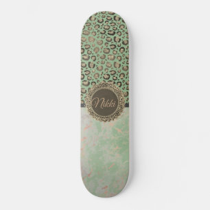 Grönt Marble Glittery Guld Leopard Anpassningsbar Mini Skateboard Bräda 18,5 Cm
